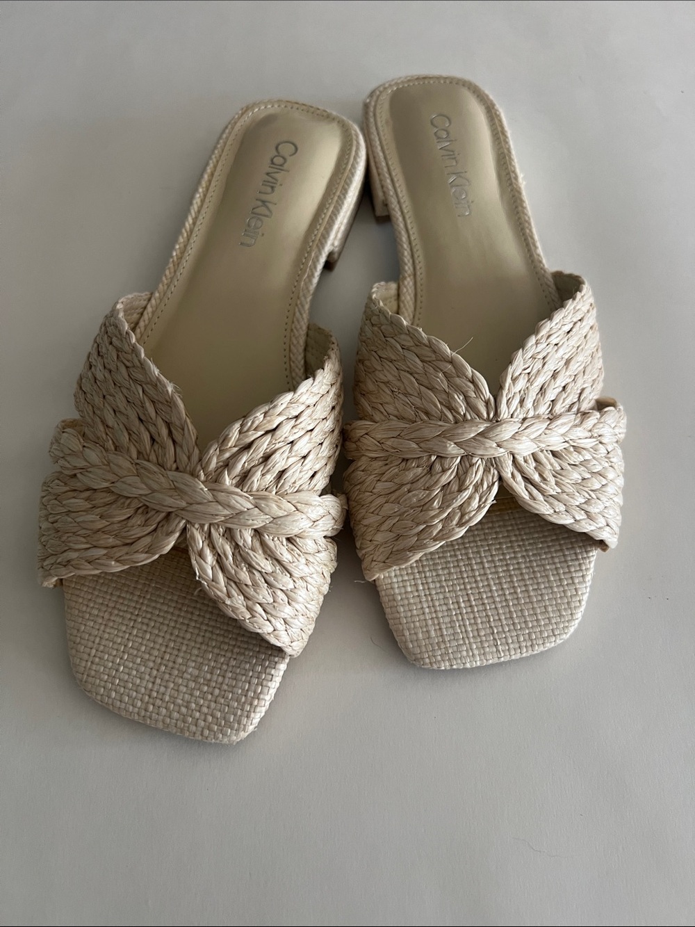 Calvin Klein Braided Slip-On Mules in Light Beige